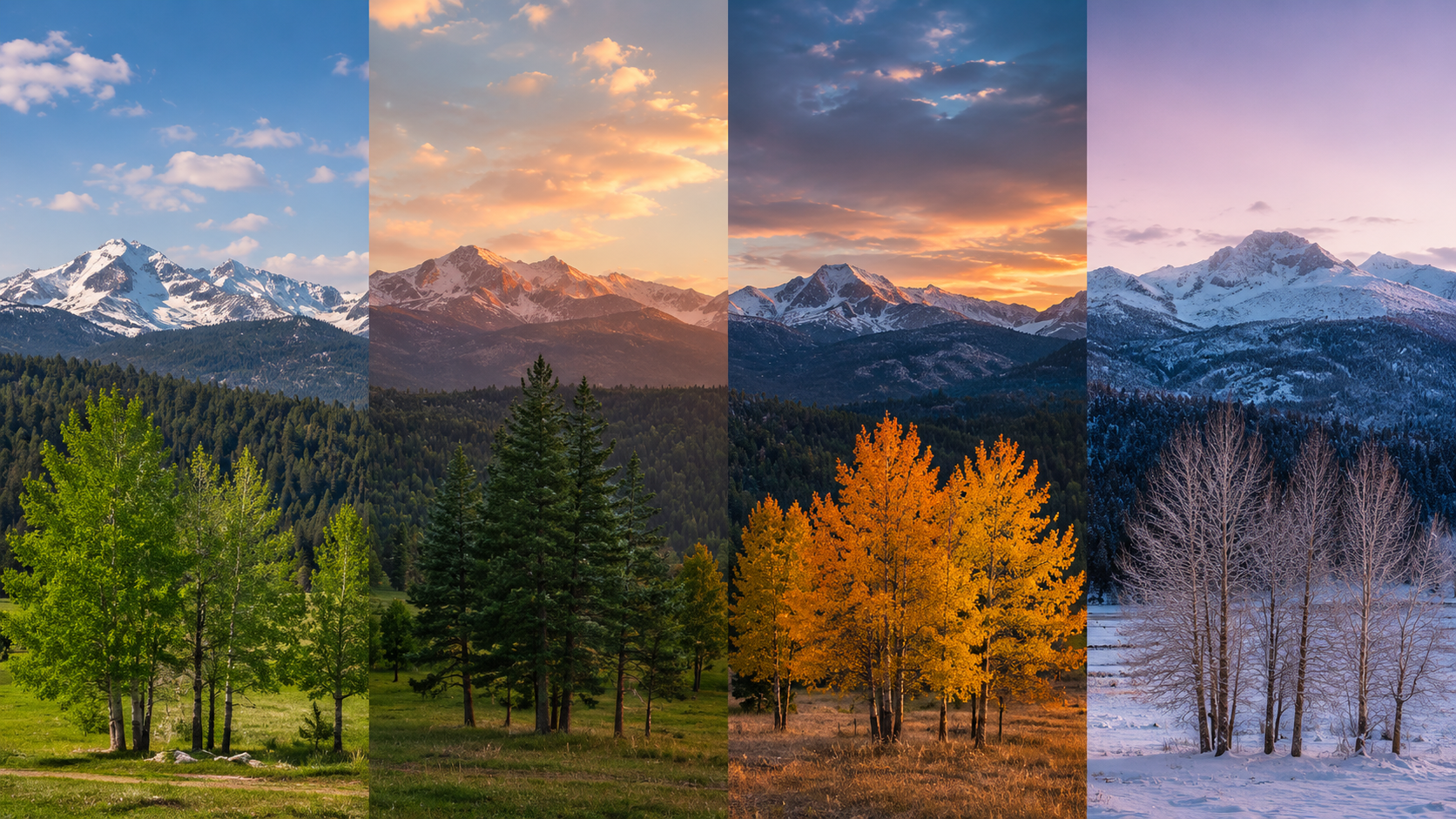 Colorado mountain scenery across four seasons near Denver